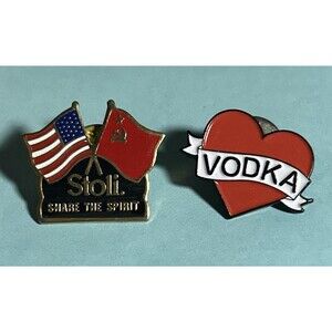 Vodka &  Stoli Share The Spirit USA & USSR Friendship Flags 2-Lapel Hat Pin